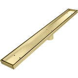 QM Drain - Delmar Series. 32'' Standard length Plain Edge linear drain. Mist (Tile-in) Line. Gold - Gold