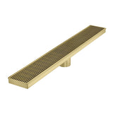 QM Drain - Delmar Series. 24'' Standard length Plain Edge linear drain.  Wedgewire Line. Gold - Gold
