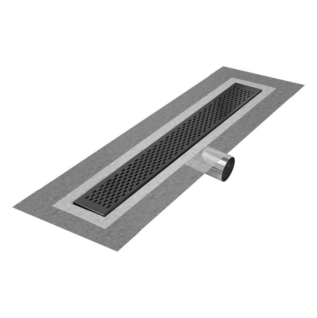 QM Drain - Delmar Series. 28'' Standard length Side Outlet linear drain.  Delta Line. Black - Black