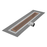 QM Drain - Delmar Series. 28'' Standard length Side Outlet linear drain.  Delta Line. Bronze - Bronze