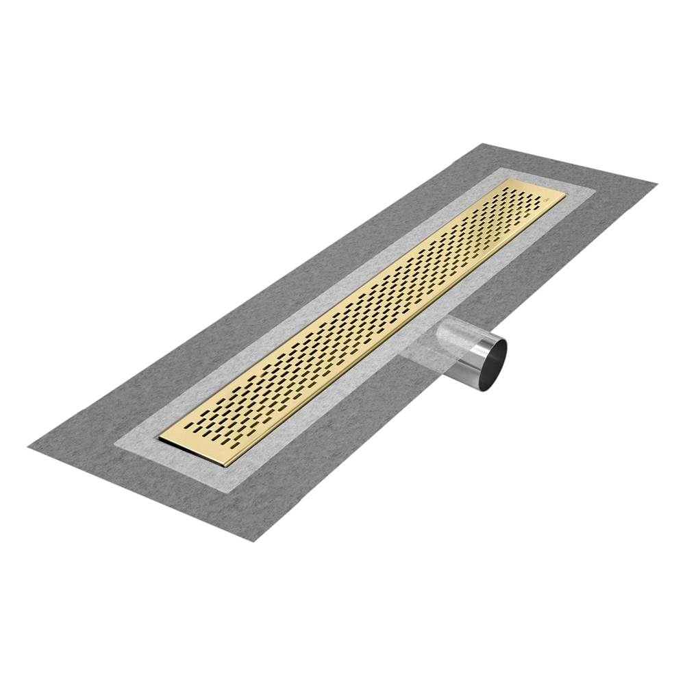 QM Drain - Delmar Series. 24'' Standard length Side Outlet linear drain.  Delta Line. Gold - Gold