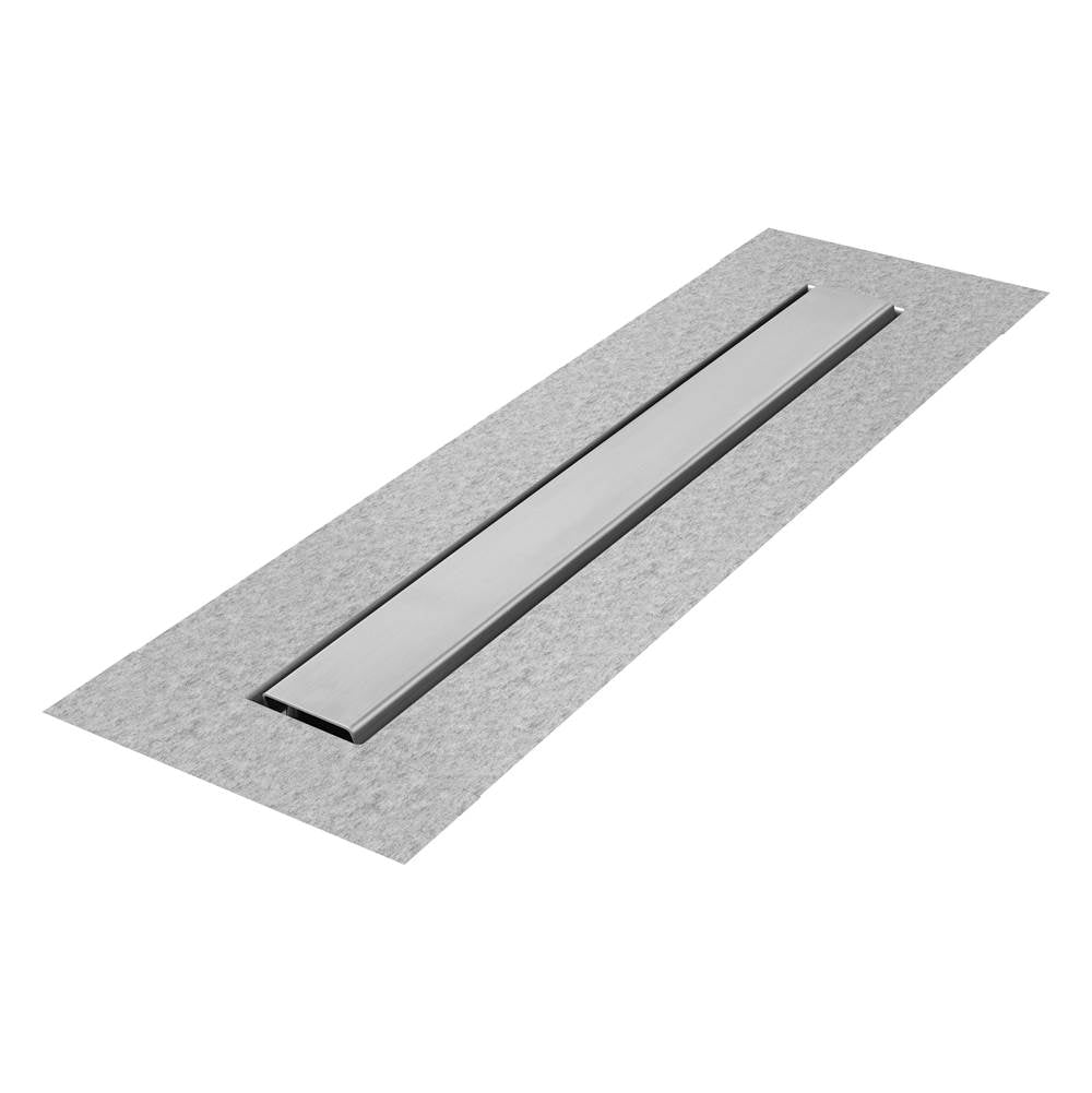 QM Drain - Delmar Series. 24'' Standard length Flange Edge linear drain. Mist (Tile-in) Line. Frameless - Frameless