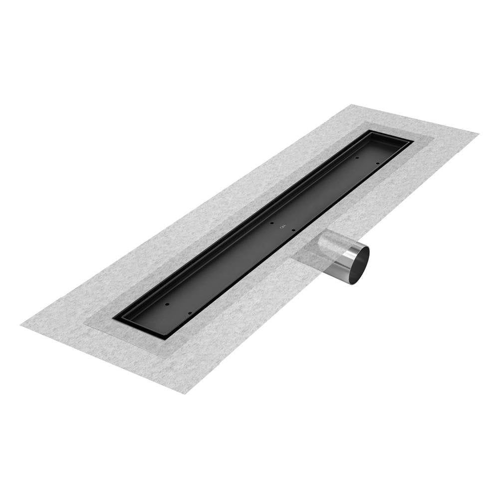 QM Drain - Delmar Series. 58'' Standard length Side Outlet linear drain. Mist (Tile-in) Line. Black - Black