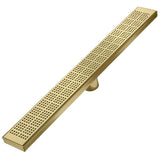 QM Drain - Delmar Series. 32'' Standard length Plain Edge linear drain.  Kai Line. Gold - Gold