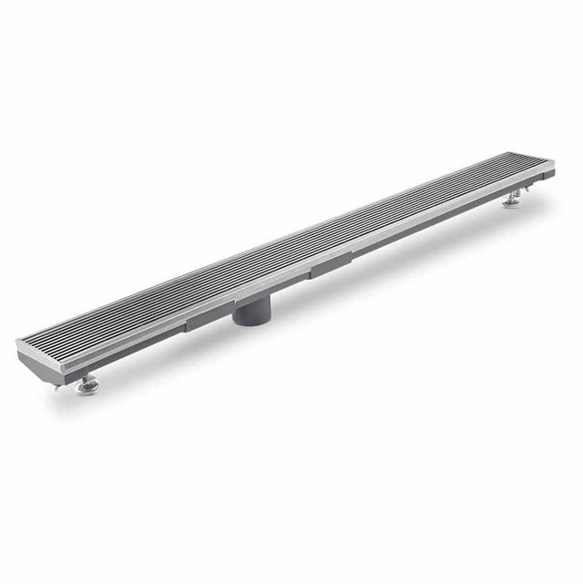 QM Drain - Lagos Series. 48'' Adjustable Kit (3'' High Flow outlet):  Wedgewire Line. Satin - Satin