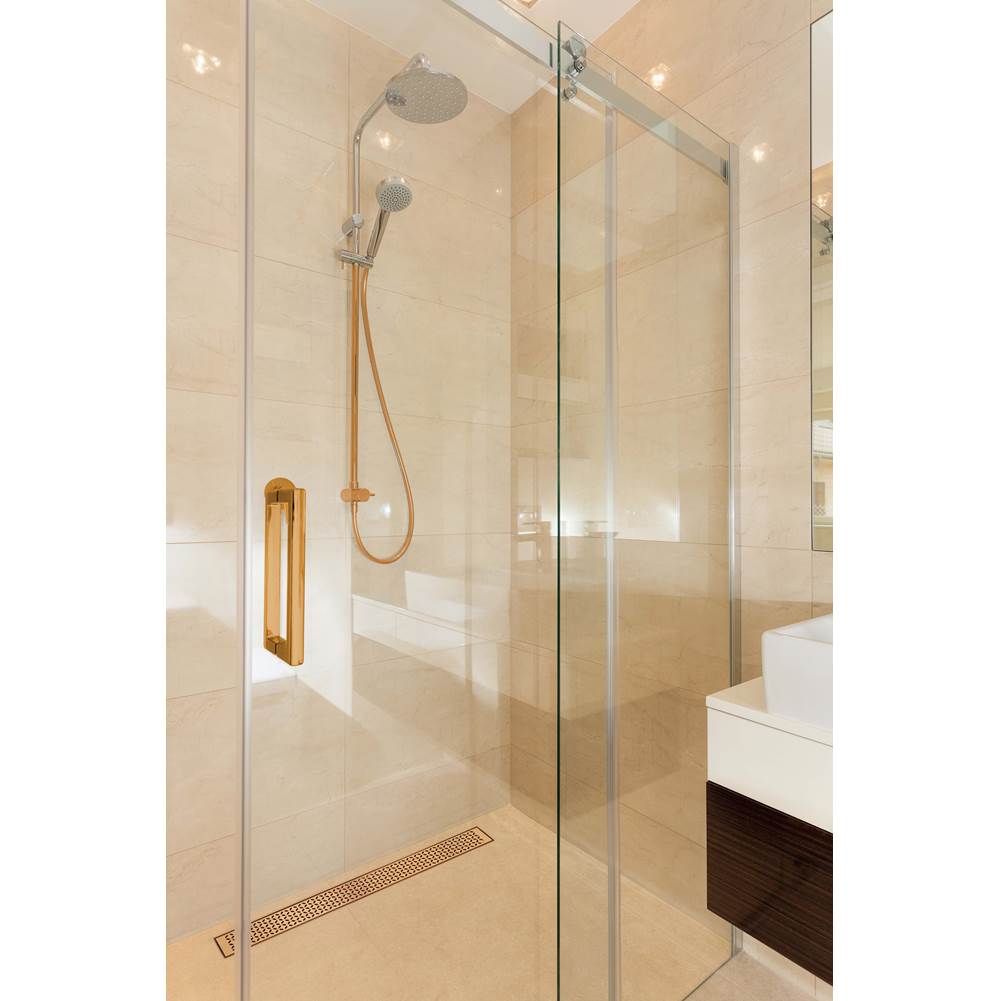 Delmar Series. 28'' Standard length Side Outlet linear drain. Lotus Line. Black