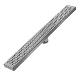 QM Drain - Delmar Series. 58'' Standard length Plain Edge linear drain.  Lotus Line. Satin - Satin