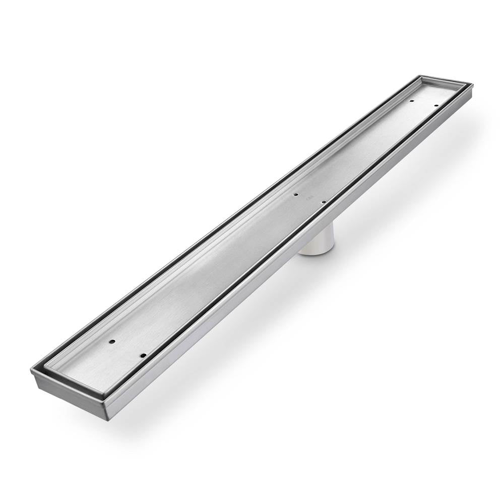 QM Drain - Delmar Series. 32'' Standard length Plain Edge linear drain. Mist (Tile-in) Line. Satin - Satin