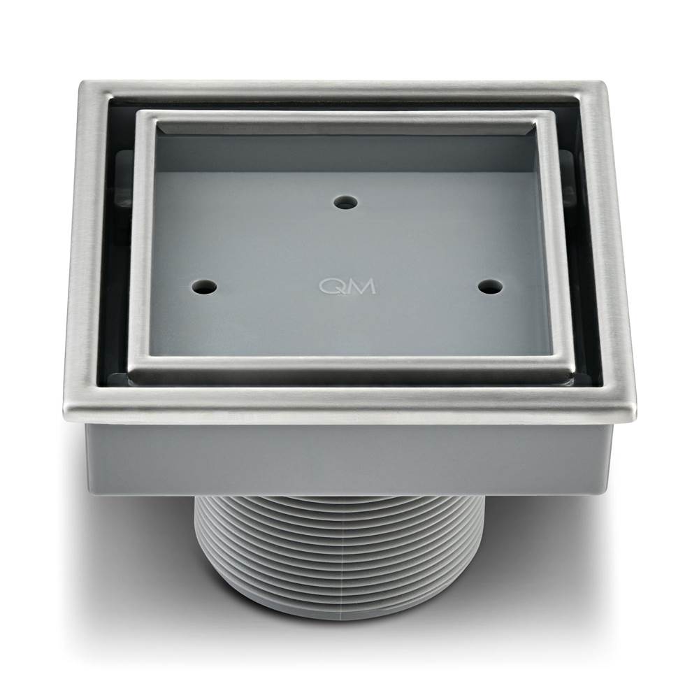 QM Drain - Lagos Series. Veil Line. 4'' Square Drain. Satin fin. - Satin