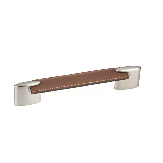 Richelieu America - Contemporary Leather and Metal Pull - 745 - Brown Leather,Brushed Nickel