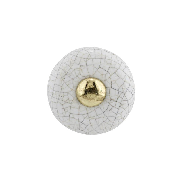 Richelieu America - Ecletic Ceramic and Metal Knob - 3347 - Brass,Crackle White