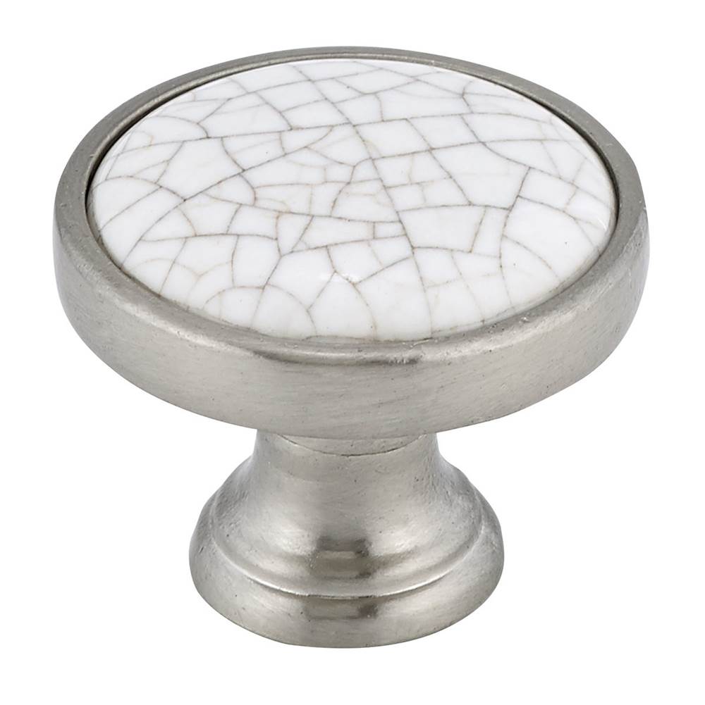 Richelieu America - Eclectic Metal and Ceramic Knob - 4418 - Crackle White,Brushed Nickel