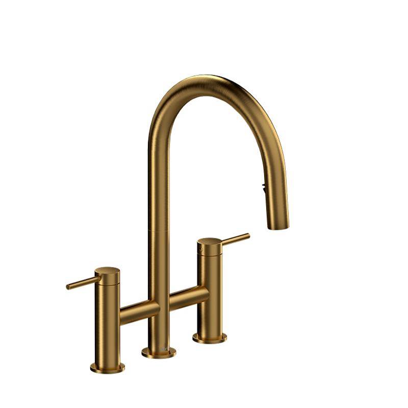 Riobel - AzureE Bridge Pull-Down Kitchen Faucet With C-Spout - Brushed Gold
