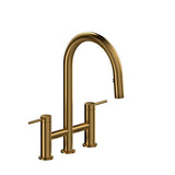 Riobel - AzureE Bridge Pull-Down Kitchen Faucet With C-Spout - Brushed Gold