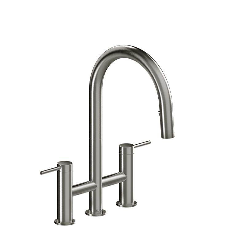 Riobel - AzureE Bridge Pull-Down Kitchen Faucet With C-Spout - Stainless