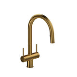 Riobel - AzureE Two Handle Pull-Down Kitchen Faucet With C-Spout - Brushed Gold