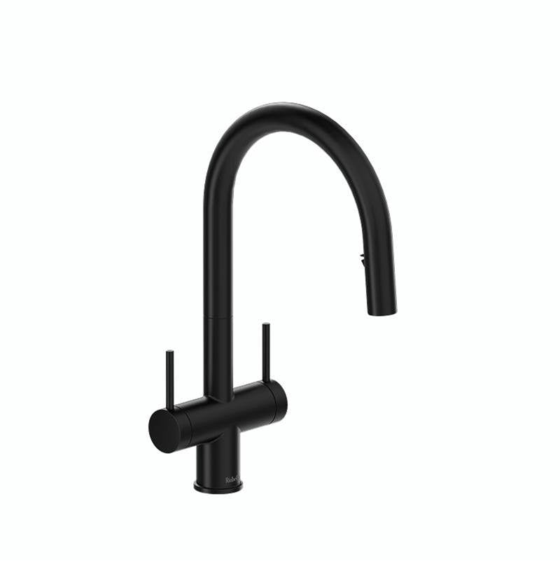 Riobel - AzureE Two Handle Pull-Down Kitchen Faucet With C-Spout - Black
