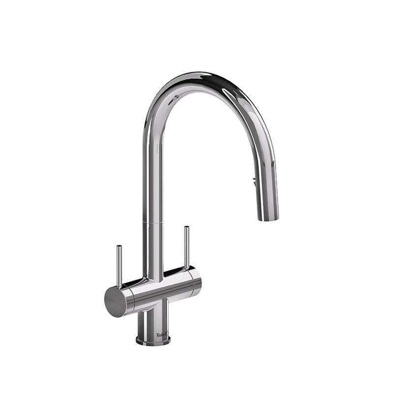 Riobel - AzureE Two Handle Pull-Down Kitchen Faucet With C-Spout - Chrome