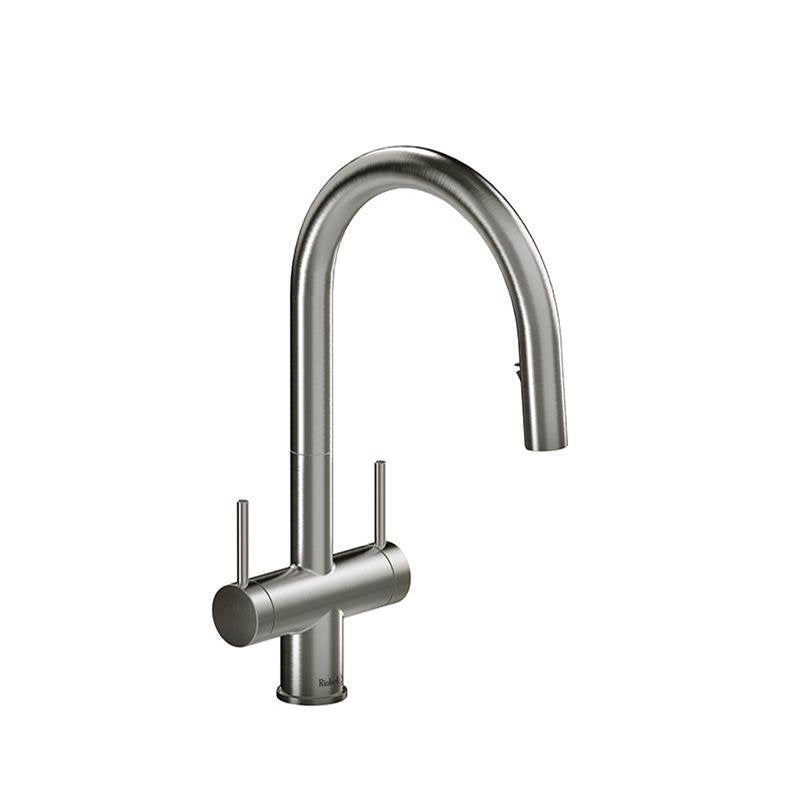 Riobel - AzureE Two Handle Pull-Down Kitchen Faucet With C-Spout - Stainless