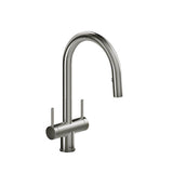 Riobel - AzureE Two Handle Pull-Down Kitchen Faucet With C-Spout - Stainless