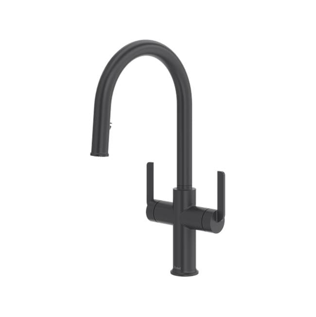 Riobel - AuthenticaE Two Handle Pull-Down Kitchen Faucet With C-Spout - Black
