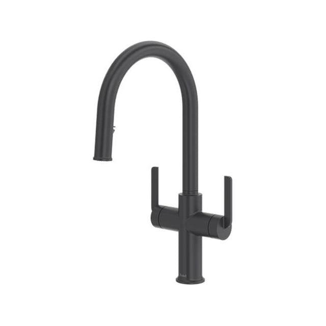 Riobel - AuthenticaE Two Handle Pull-Down Kitchen Faucet With C-Spout - Black
