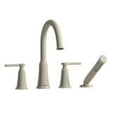 Riobel - MomentiE 4-Hole Deck Mount Tub Filler With C-Spout - Brushed Nickel