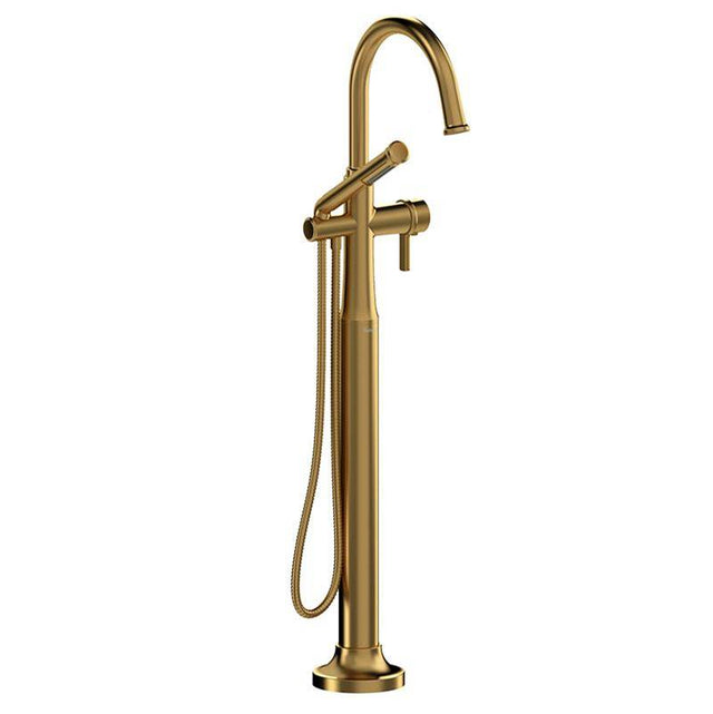 Riobel - MomentiE Single Hole Floor Mount Tub Filler Trim With C-Spout - Brushed Gold