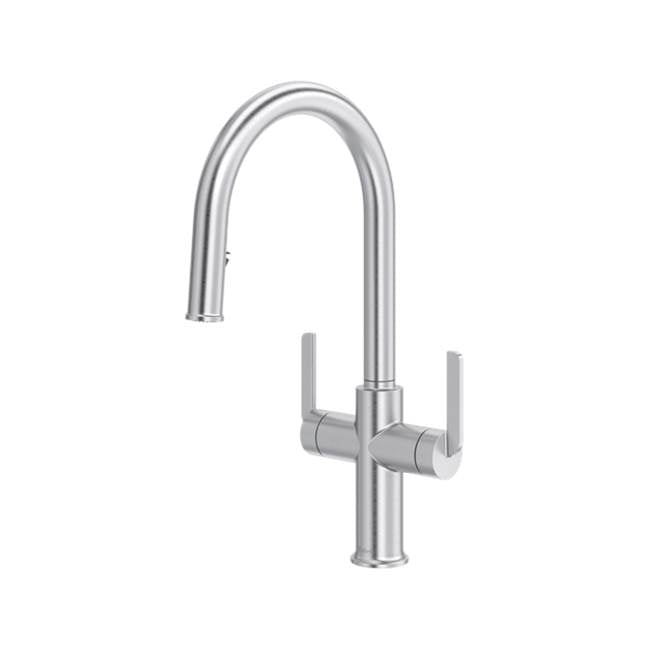 Riobel - AuthenticaE Two Handle Pull-Down Kitchen Faucet With C-Spout - Stainless Steel