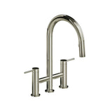 Riobel - AzureE Bridge Pull-Down Kitchen Faucet With C-Spout - Polished Nickel