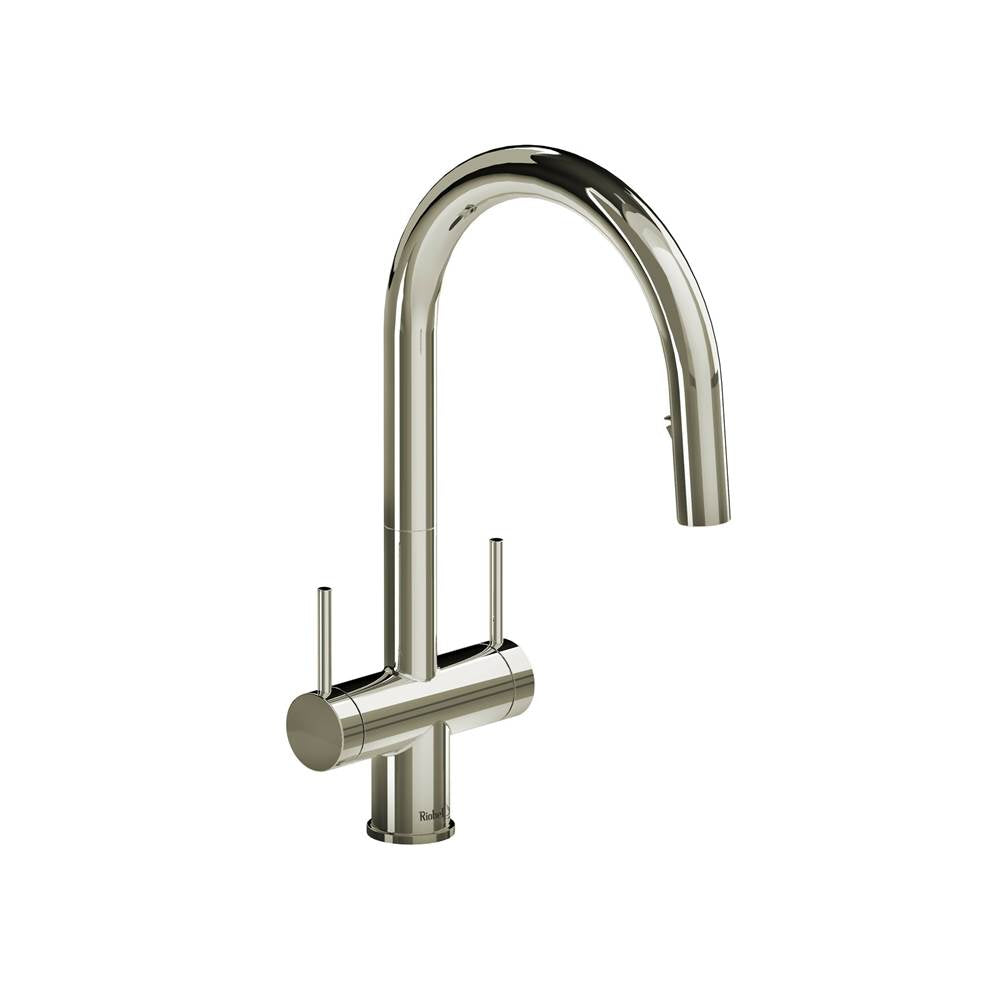 Riobel - AzureE Two Handle Pull-Down Kitchen Faucet With C-Spout - Polished Nickel