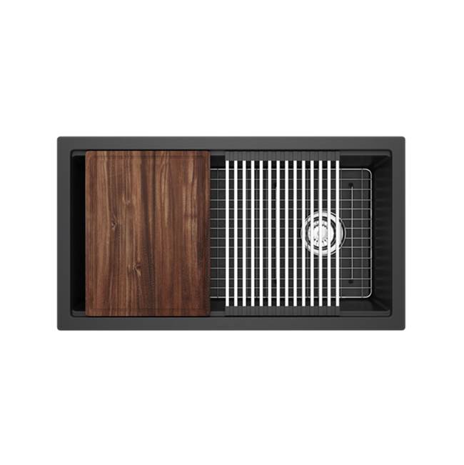 Riobel - FonsaE 33'' Quartz Chef/Workstation Sink With Accessories - Black