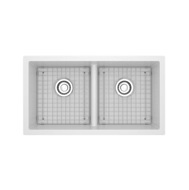 Riobel - FonsaE 33'' Double Bowl Undermount Quartz Kitchen Sink - White
