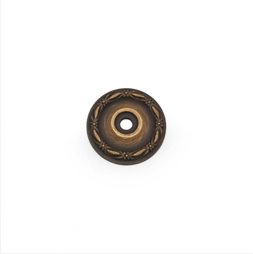 RK International - Flat Deco-Leaf Knob Backplate - Antique English