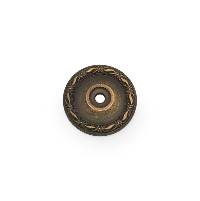 RK International - Flat Deco-Leaf Knob Backplate - Antique English