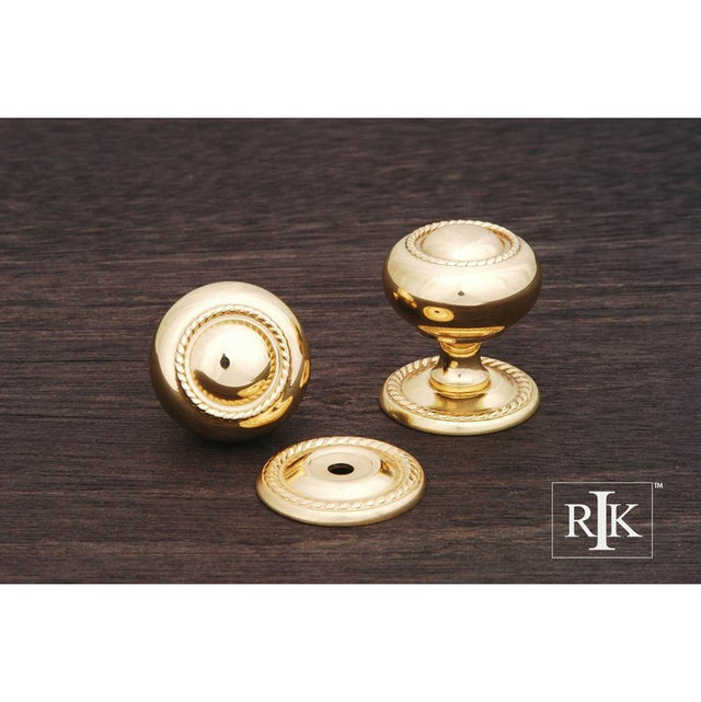 RK International - Small Rope Knob with Detachable Back Plate - Polished Brass