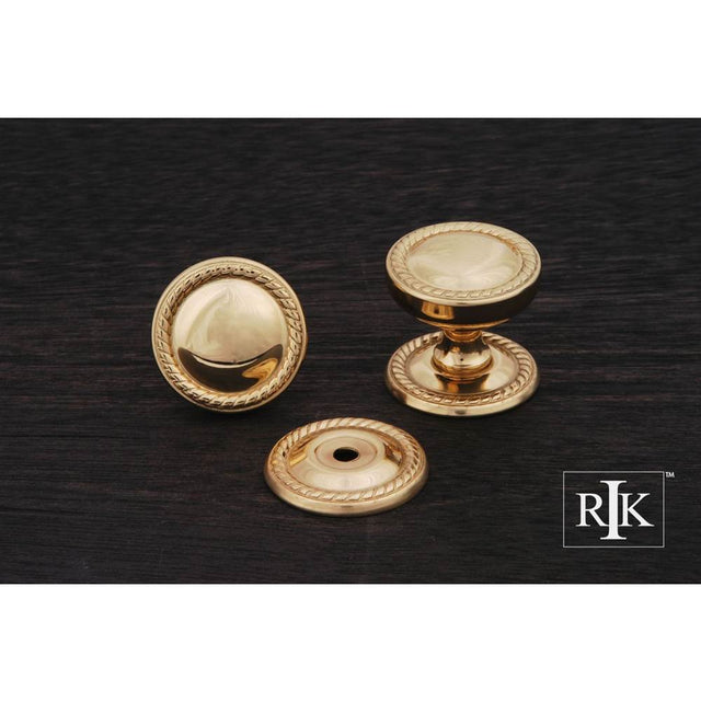 RK International - Flat Rope Knob with Detachable Back Plate - Polished Brass