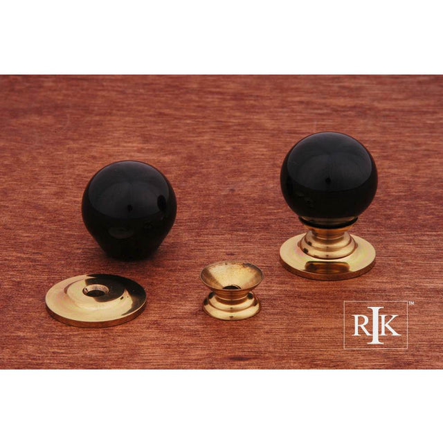 RK International - Small Globe Porcelain Knob - Black,Polished Brass