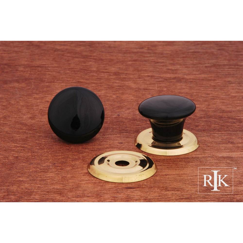 RK International - Flat Porcelain Knob - Black,Polished Brass