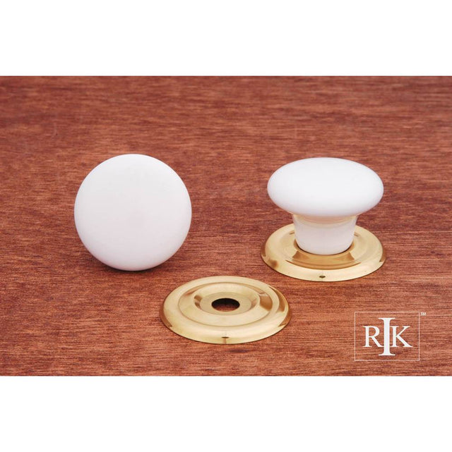 RK International - Flat Porcelain Knob - White,Polished Brass