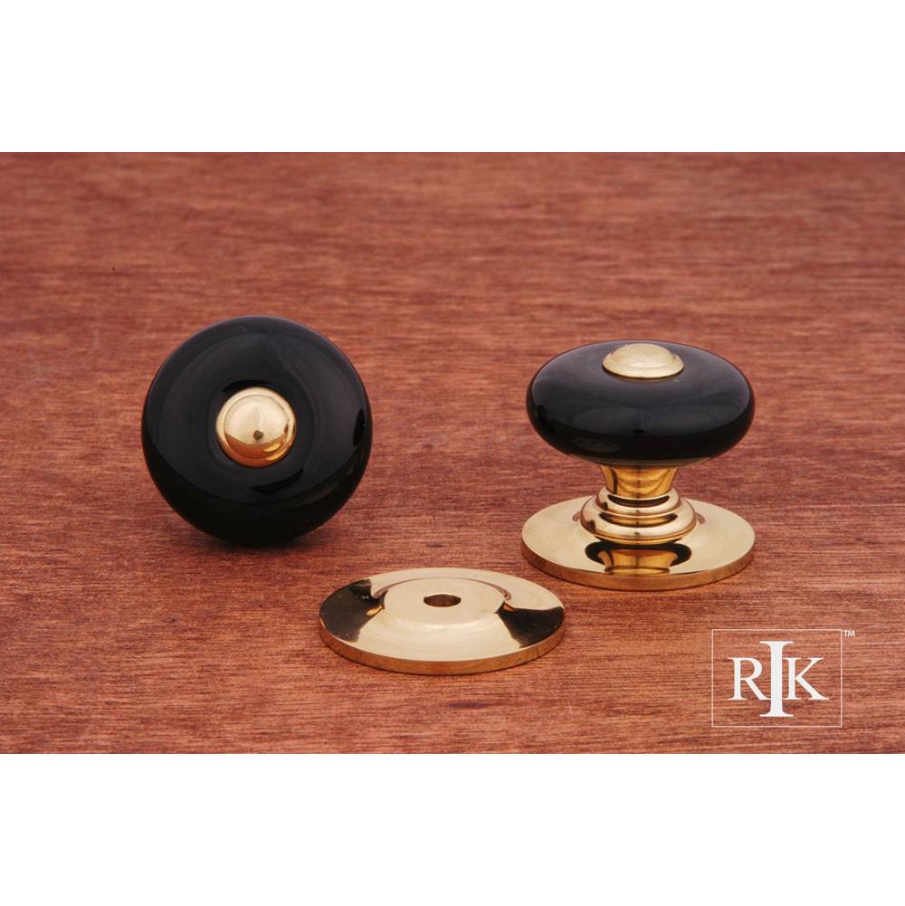 RK International - Large Porcelain Knob with Tip - Black,Polished Brass
