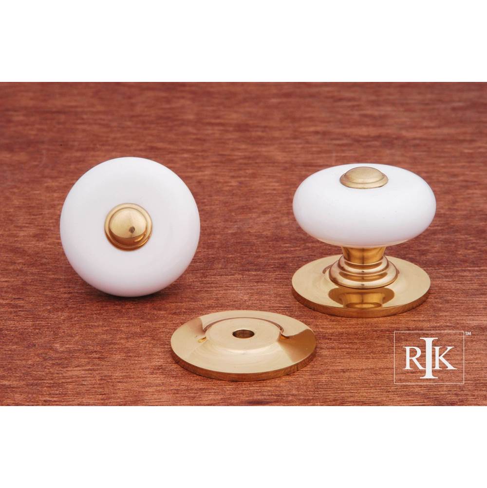 RK International - Large Porcelain Knob with Tip - White,Polished Brass