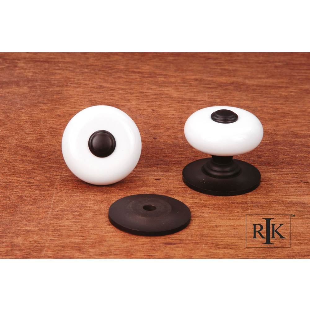 RK International - Large Porcelain Knob with Tip - White,Oil Rubbed Bronze