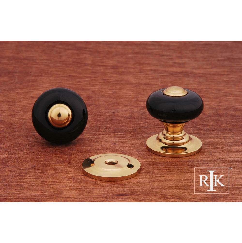 RK International - Small Porcelain Knob with Tip - Black,Polished Brass
