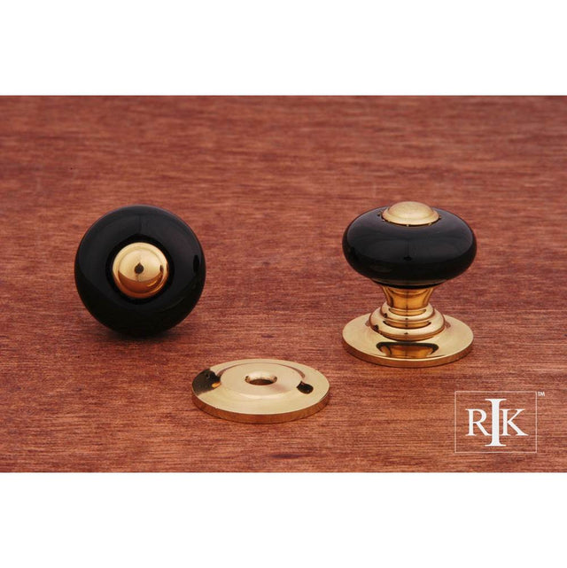 RK International - Small Porcelain Knob with Tip - Black,Polished Brass