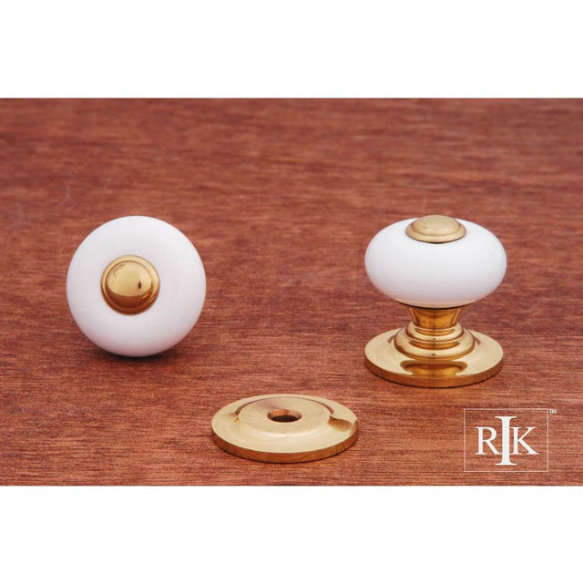 RK International - Small Porcelain Knob with Tip - White,Polished Brass