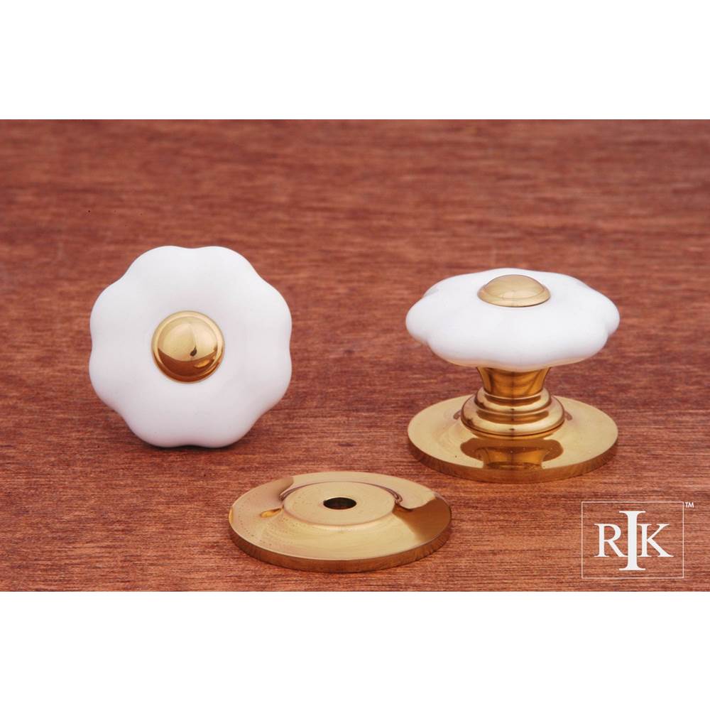 RK International - Flowery Porcelain Knob with Brass Tip - White,Polished Brass