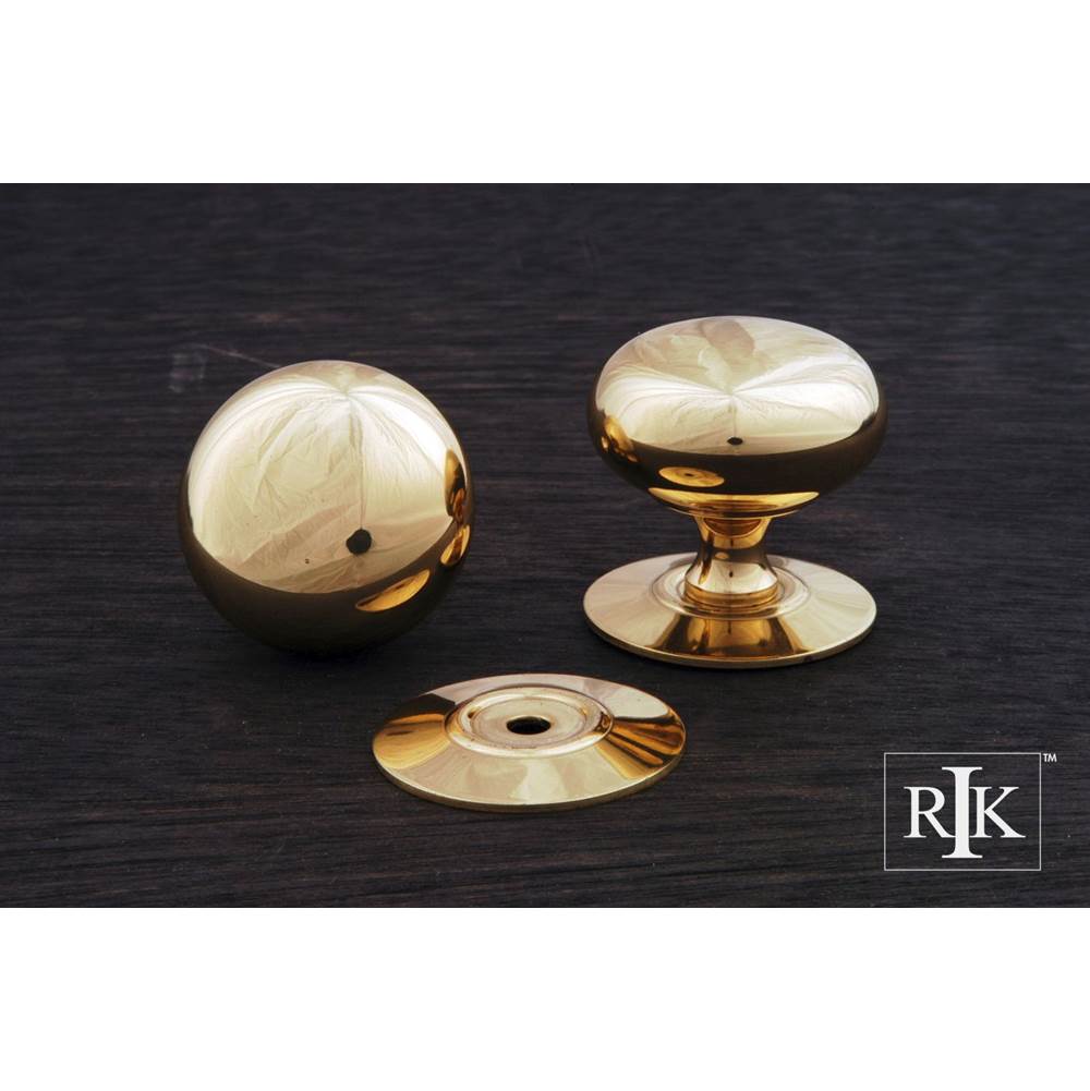RK International - Small Plain Knob with Detachable Back Plate - Polished Brass