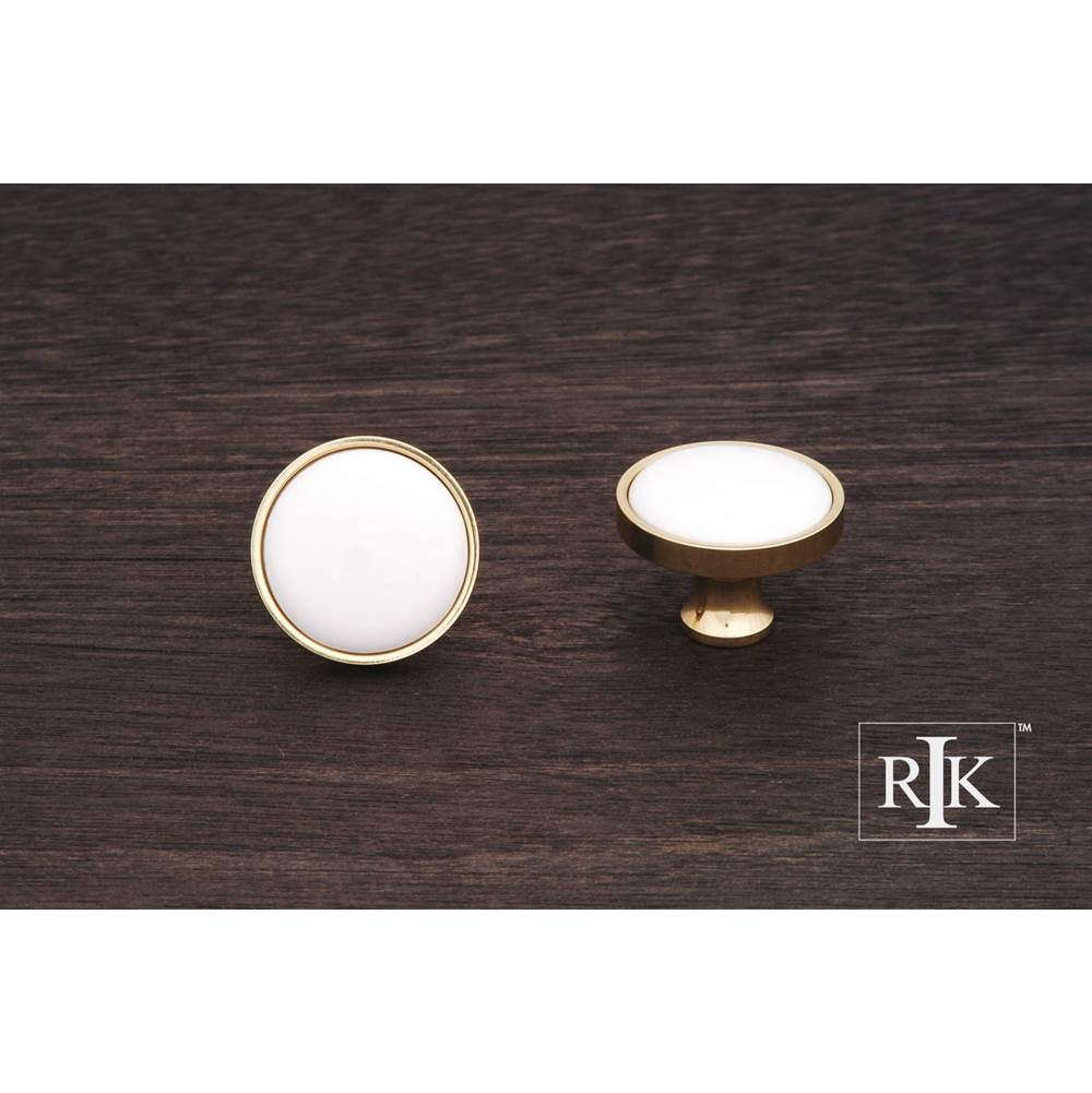 RK International - White Porcelain Inset Knob - Polished Brass