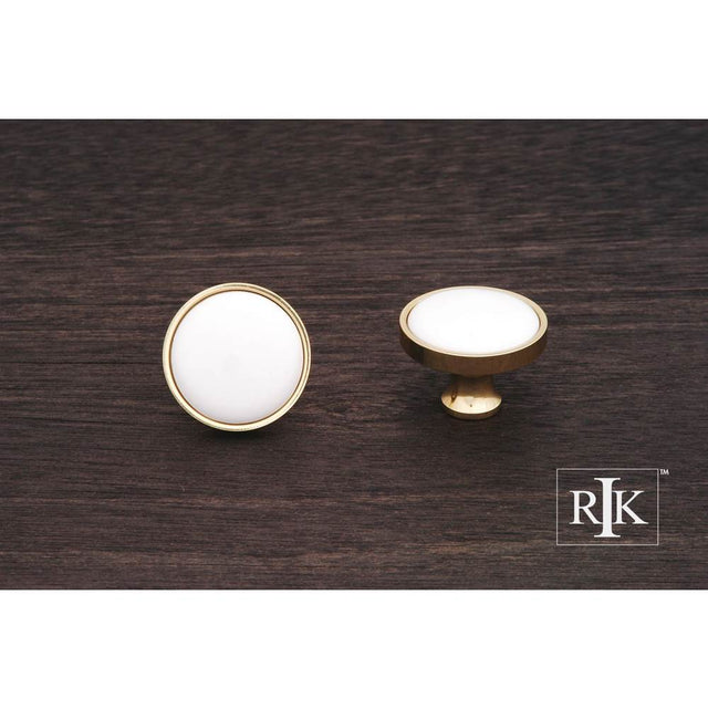 RK International - White Porcelain Inset Knob - Polished Brass